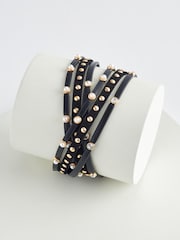 Black PU Studded Wrap Around Bracelet - Image 4 of 5