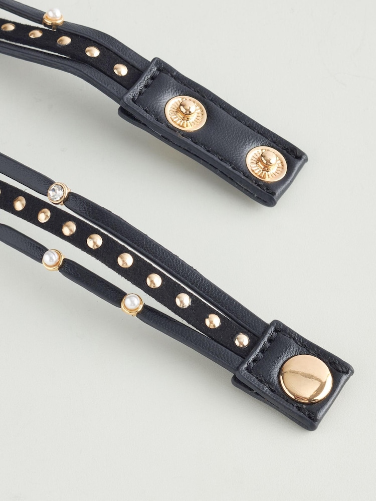 Black PU Studded Wrap Around Bracelet - Image 5 of 5