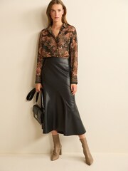Dark Brown Paisley Print Gold Button Detail Sheer Long Sleeve Shirt - Image 2 of 7