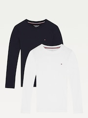 Tommy Hilfiger Navy Blue/White Original Long Sleeve 100% Cotton T-Shirts 2 Pack - Image 1 of 3