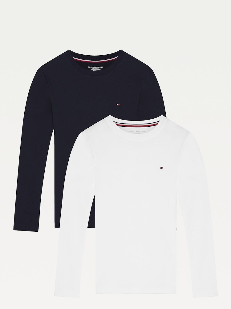 Tommy Hilfiger Navy Blue/White Original Long Sleeve 100% Cotton T-Shirts 2 Pack - Image 1 of 3