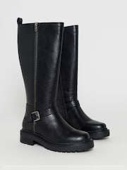 Simply Be Black Wide Fit Zip Detail Knee High Boots - Image 2 of 4