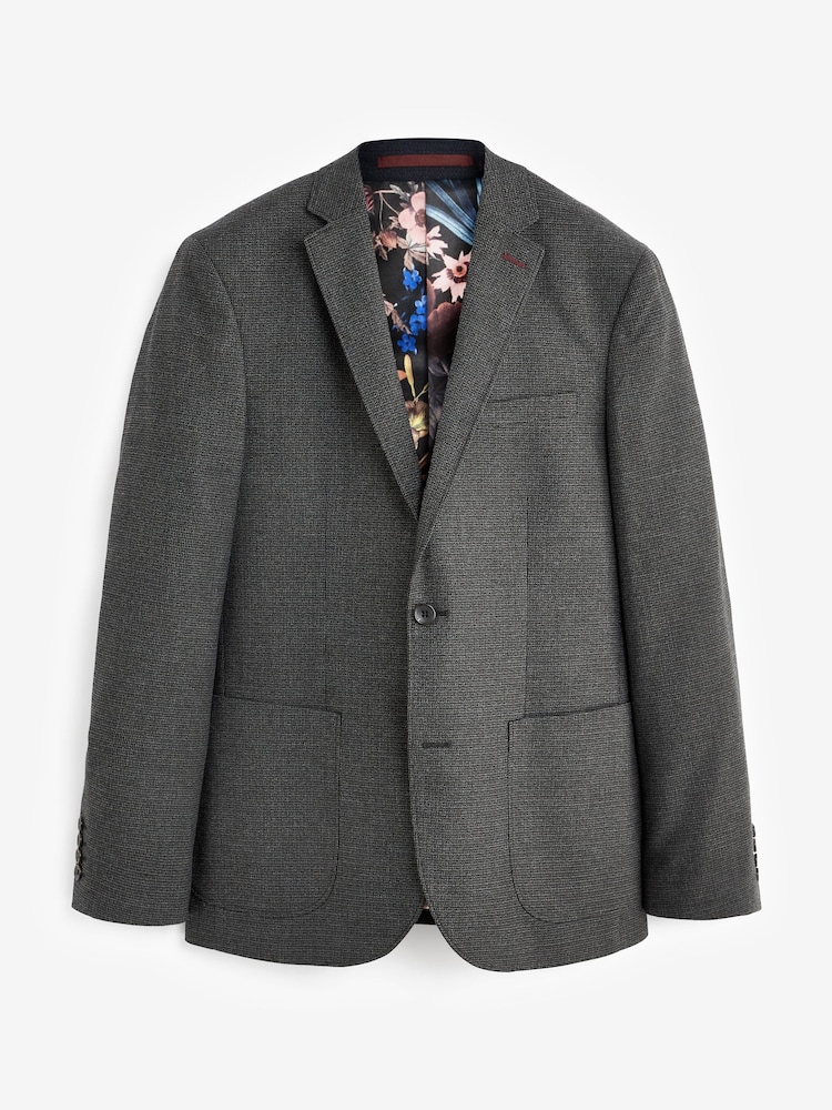 Charcoal Grey Slim Fit Textured Smart Blazer - Image 2 of 5