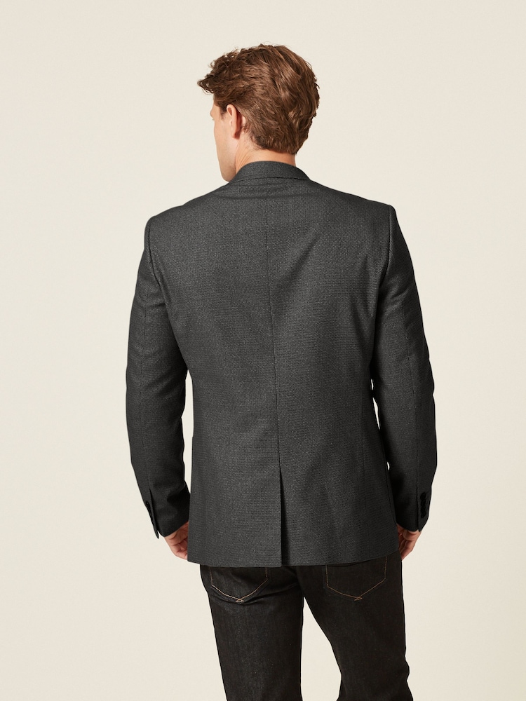 Charcoal Grey Slim Fit Textured Smart Blazer - Image 5 of 5