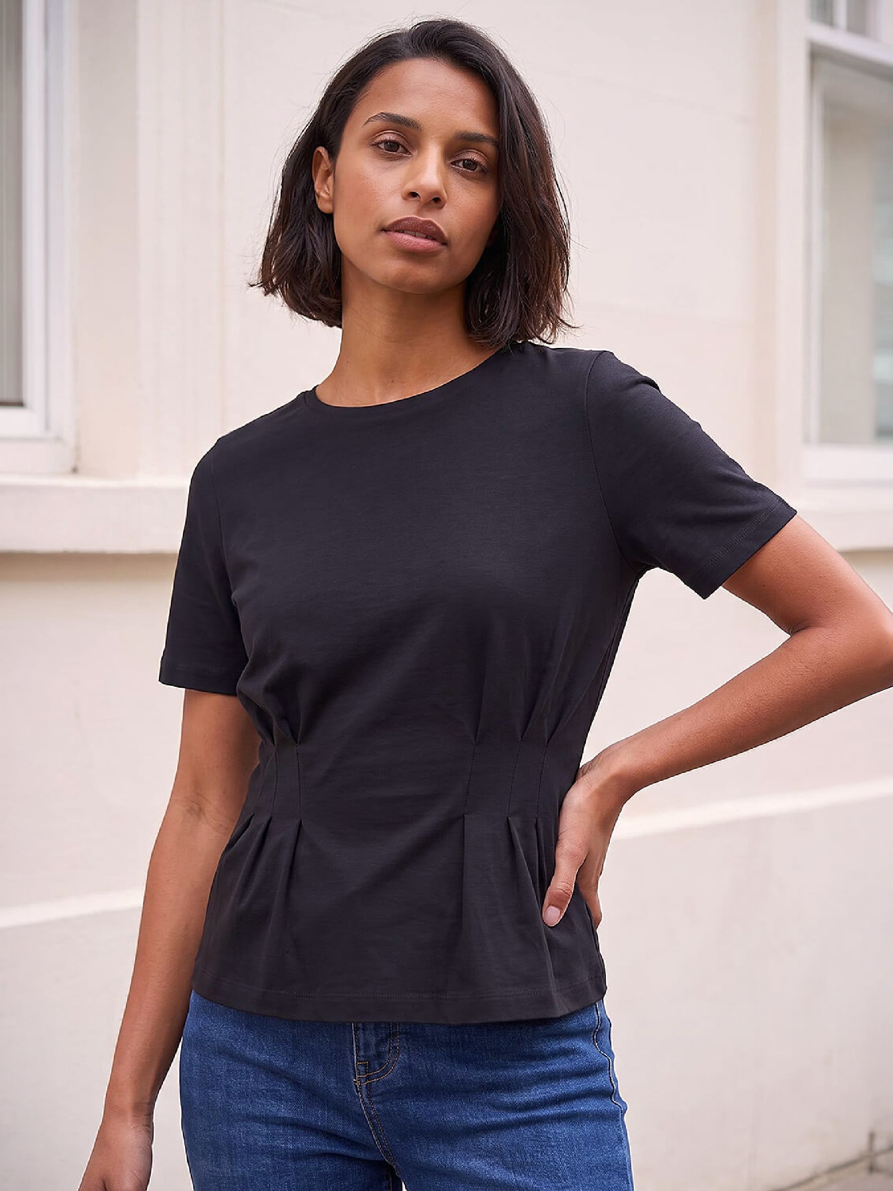 Dusk Women's Black Pintuck Stretch T-Shirt In | Size: 18 - Image 2