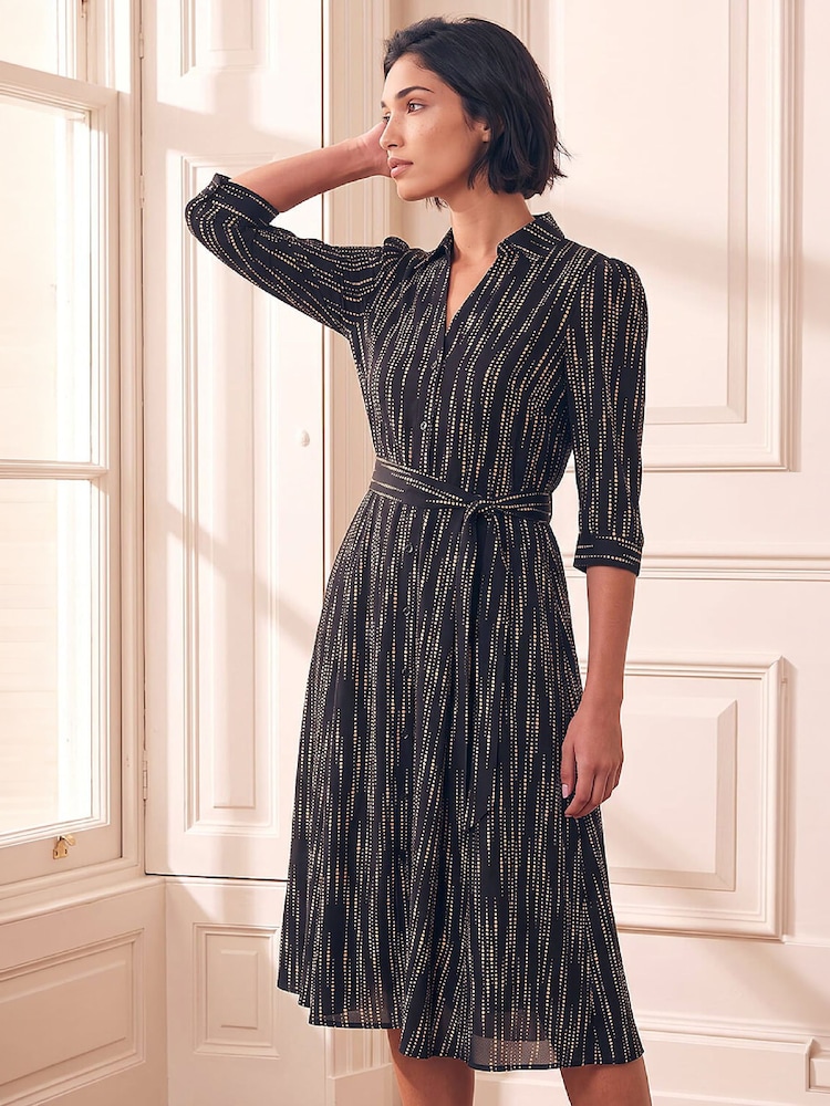 Roman Black Petite Abstract Shirt Dress - Image 1 of 4 Roman Black Petite Abstract Shirt Dress - Image 1 of 4