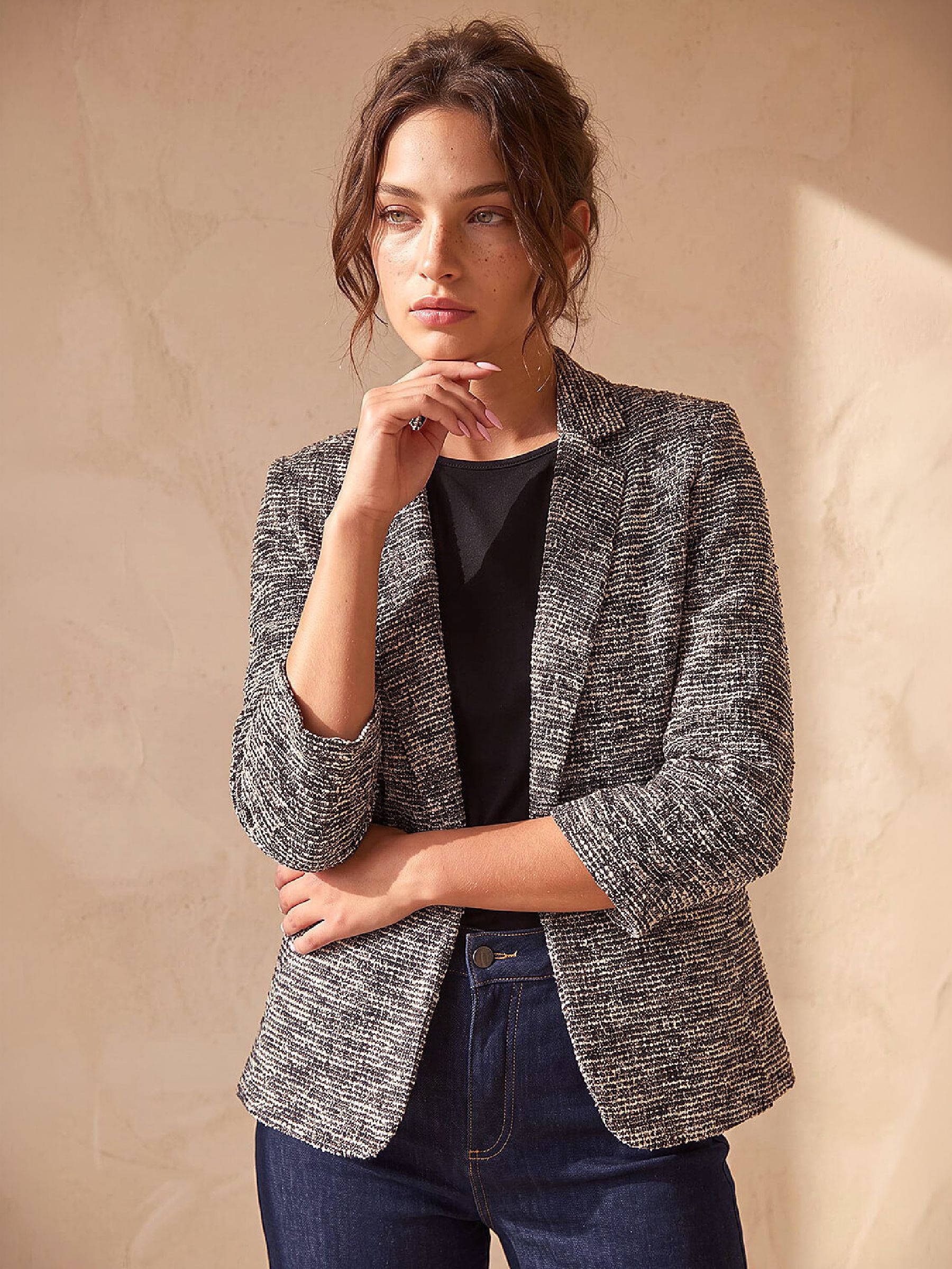Roman Women's Chocolate Petite Boucle Stretch Blazer In | : Size 18 - Image 2