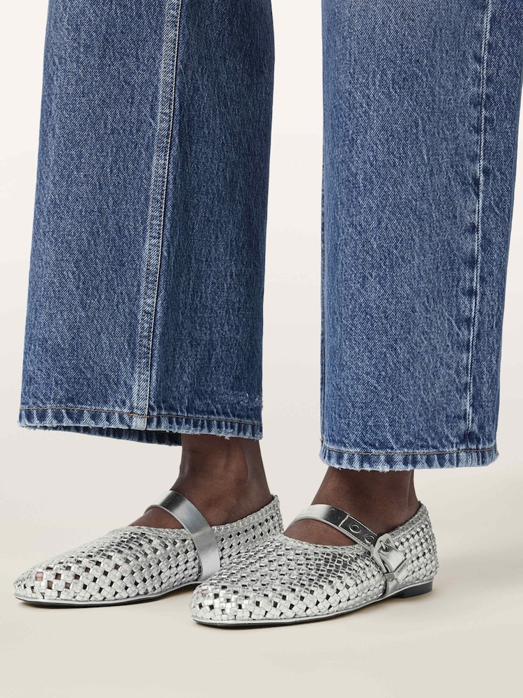 AllSaints Grey Sabine Woven Flats - Image 7 of 7