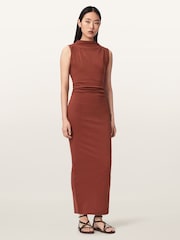 AllSaints Brown Katarina Cowl Dress - Image 1 of 6