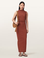 AllSaints Brown Katarina Cowl Dress - Image 2 of 6