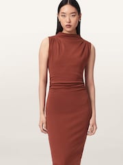 AllSaints Brown Katarina Cowl Dress - Image 3 of 6