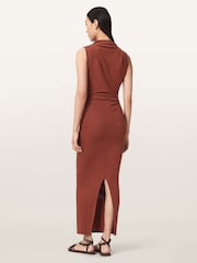 AllSaints Brown Katarina Cowl Dress - Image 5 of 6
