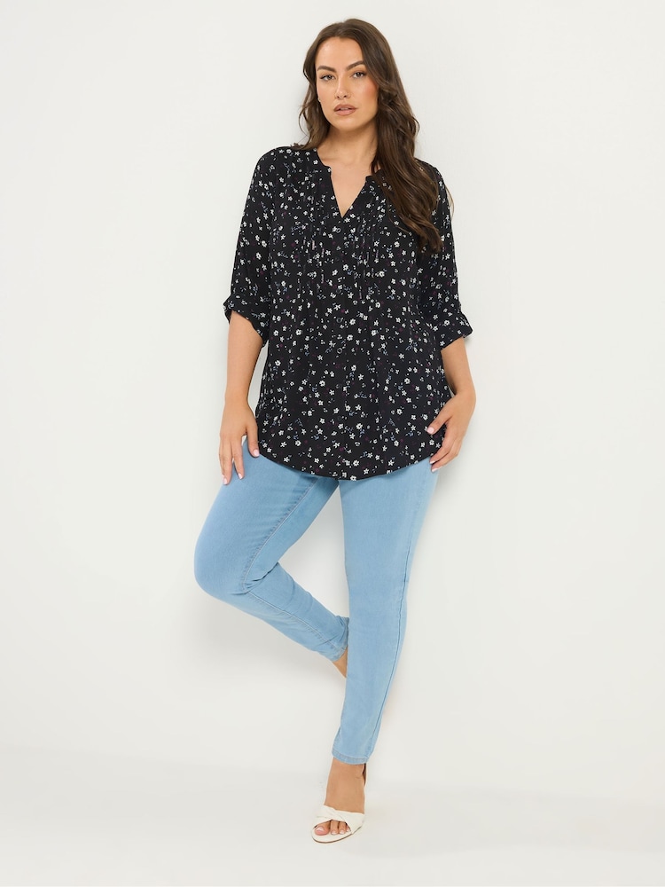 Yours Curve Black Pintuck Blouse - Image 2 of 5