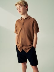 Rust Brown Textured Knitted Polo Shirt (3-16yrs) - Image 1 of 4