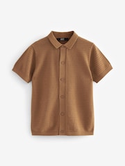Rust Brown Textured Knitted Polo Shirt (3-16yrs) - Image 2 of 4