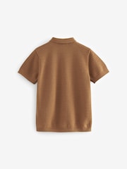 Rust Brown Textured Knitted Polo Shirt (3-16yrs) - Image 3 of 4