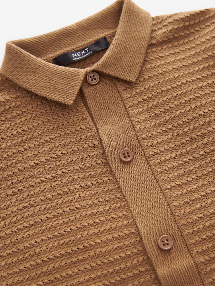 Rust Brown Textured Knitted Polo Shirt (3-16yrs) - Image 4 of 4