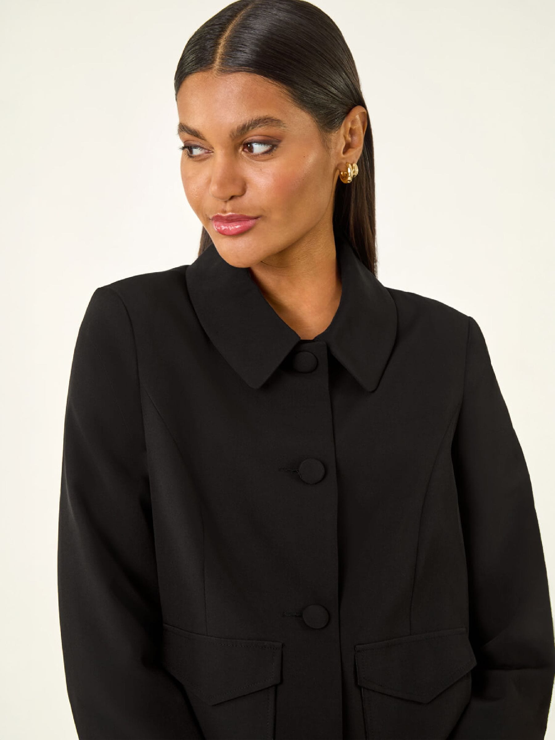 Roman Smart Buttoned Pocket Jacket, Black, Size 18, Women - Image 7