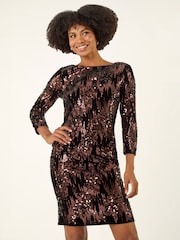 Roman Brown Sequin Velvet Shift Stretch Dress - Image 1 of 4