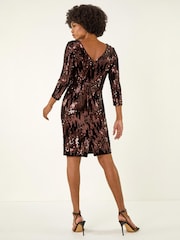 Roman Brown Sequin Velvet Shift Stretch Dress - Image 3 of 4