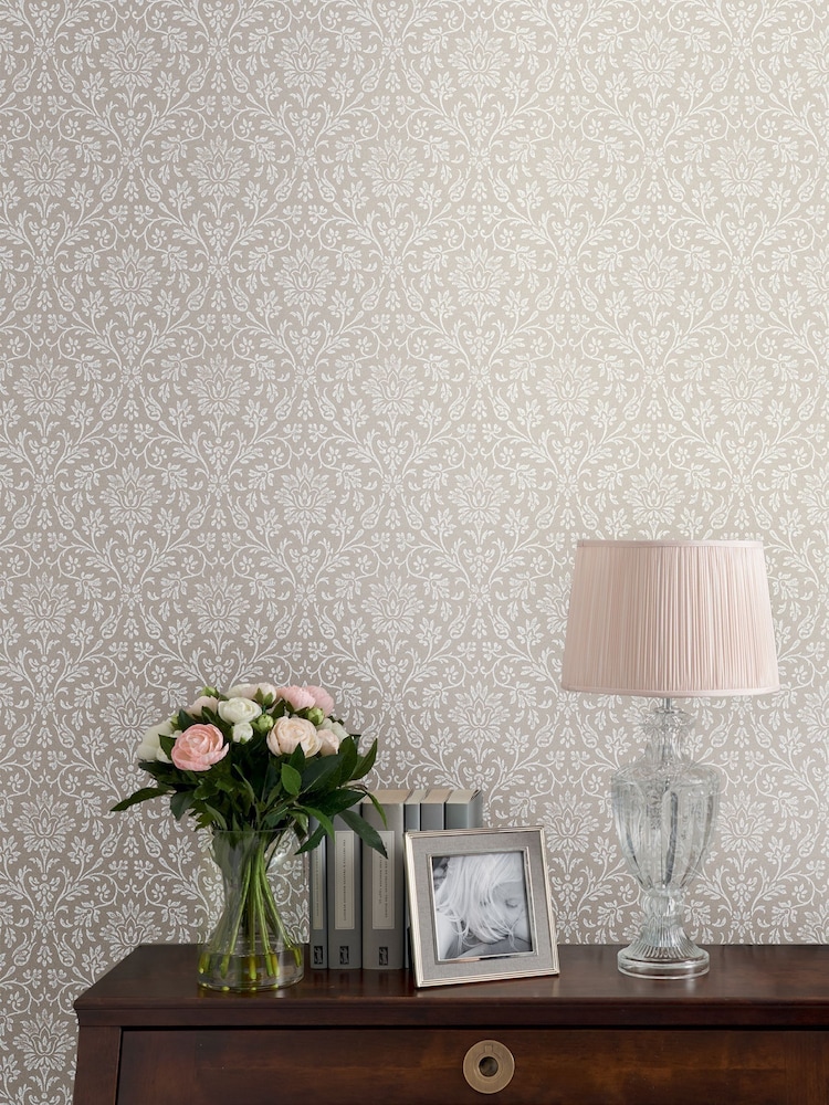 Laura Ashley Dove Grey Annecy 10M Wallpaper - Image 1 of 4