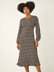 Roman Brown Spot Print Keyhole Midi Dress - Image 1 of 4