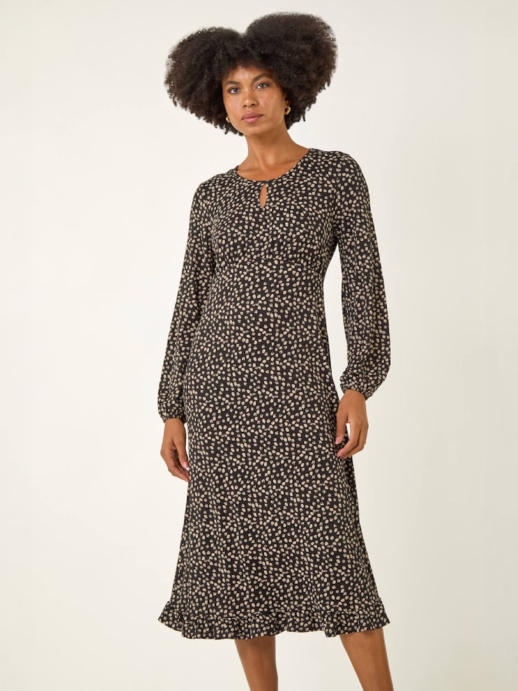 Roman Brown Spot Print Keyhole Midi Dress - Image 1 of 4