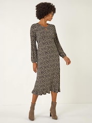 Roman Brown Spot Print Keyhole Midi Dress - Image 2 of 4
