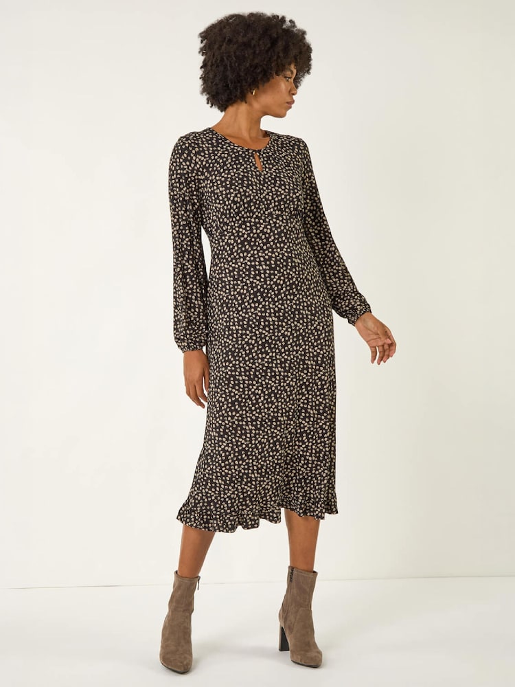 Roman Brown Spot Print Keyhole Midi Dress - Image 2 of 4