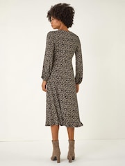 Roman Brown Spot Print Keyhole Midi Dress - Image 3 of 4