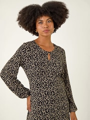 Roman Brown Spot Print Keyhole Midi Dress - Image 4 of 4