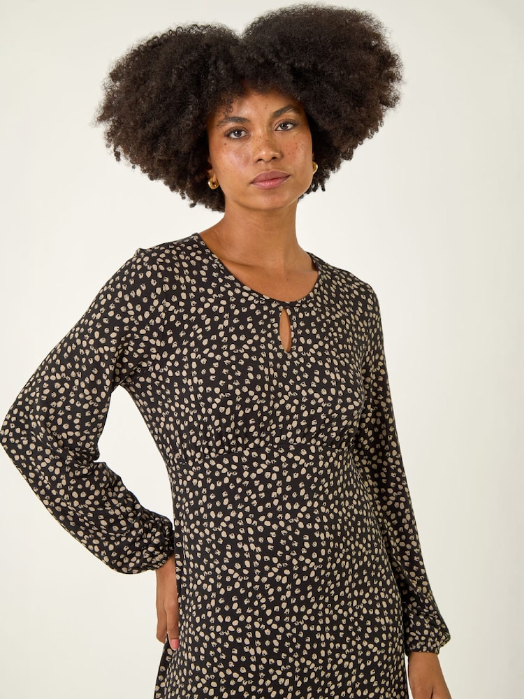 Roman Brown Spot Print Keyhole Midi Dress - Image 4 of 4
