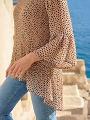 Roman Natural Spot Print Pleated Tunic Top - Image 4 of 4