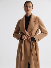 Reiss Camel Emile Wool Blend Belted Blindseam Coat - Image 3 of 6
