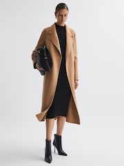 Reiss Camel Emile Wool Blend Belted Blindseam Coat - Image 4 of 6