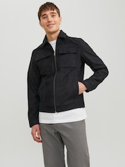 JACK & JONES Black Faux Leather Utility Zip Up Jacket - Image 1 of 7