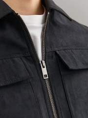 JACK & JONES Black Faux Leather Utility Zip Up Jacket - Image 6 of 7