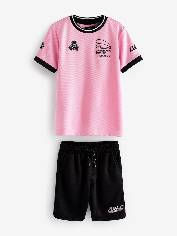 Pink/Black Mesh T-Shirt and Shorts Set (3-16yrs) - Image 1 of 4