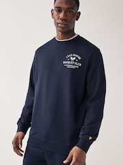 Lyle & Scott Navy Blue Racquet Club Graphic Back Print Sweatshirt - Image 1 of 5