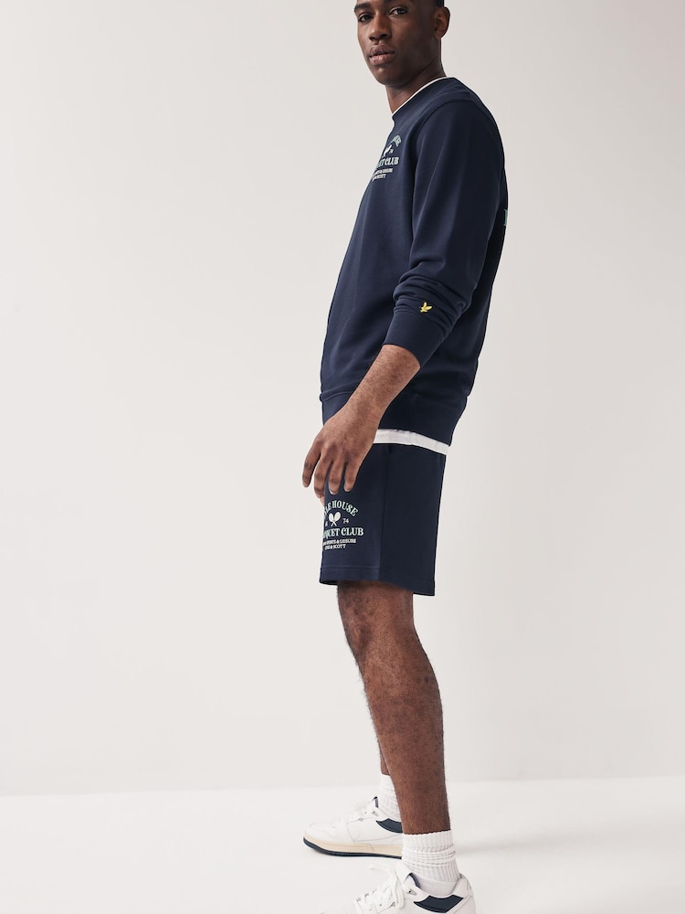 Lyle & Scott Navy Blue Racquet Club Graphic Back Print Sweatshirt - Image 2 of 5