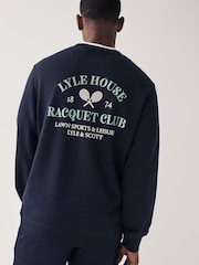 Lyle & Scott Navy Blue Racquet Club Graphic Back Print Sweatshirt - Image 3 of 5