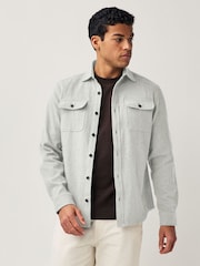 Grey Brushed 100% Cotton Twin Pocket Shacket - Image 1 of 8