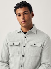 Grey Brushed 100% Cotton Twin Pocket Shacket - Image 2 of 8