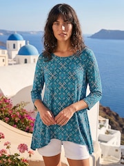 Roman Blue Printed Hanky Hem Tunic Top - Image 1 of 4