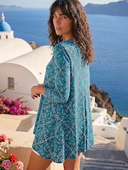 Roman Blue Printed Hanky Hem Tunic Top - Image 3 of 4