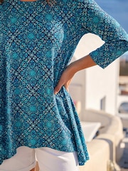 Roman Blue Printed Hanky Hem Tunic Top - Image 4 of 4