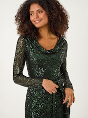 Roman Green Sequin Cowl Neck Stretch Dress - Image 4 of 4