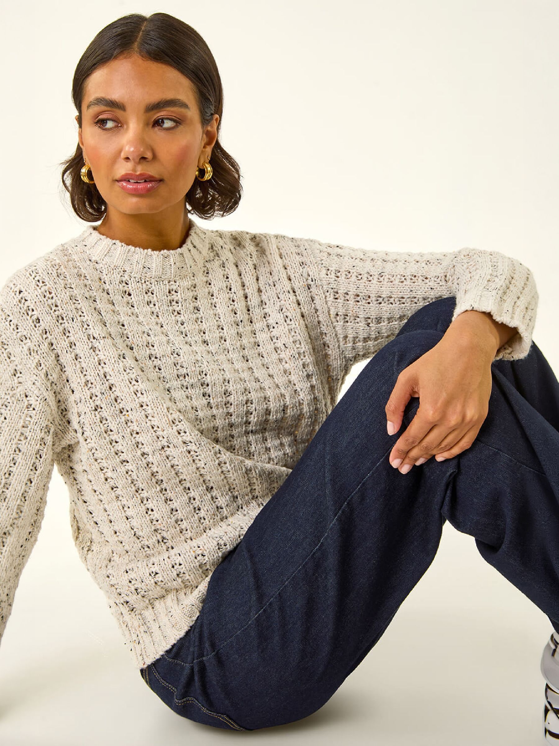 Roman Women's Light Grey Textured Knit Jumper In Size 20 - Image 3
