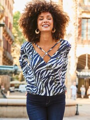 Sosandar Blue Detail Wrap Front Top - Image 3 of 5