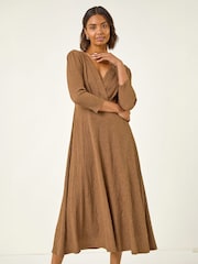 Roman Natural Textured Wrap Midi Dress - Image 2 of 4